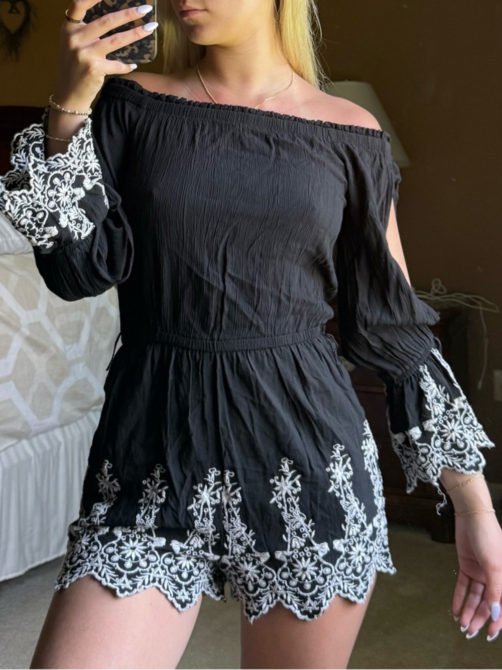 American Eagle Outfitters Black Textured Romper